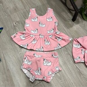 Monica + Andy Pink Swan Swim Set with Rash Guard